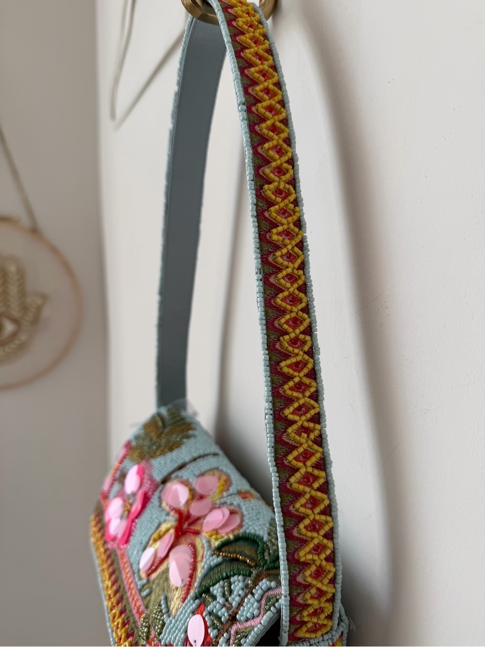 Beaded blue Tropical hibiscus sequins Shoulder Bag - Picture 4 of 6